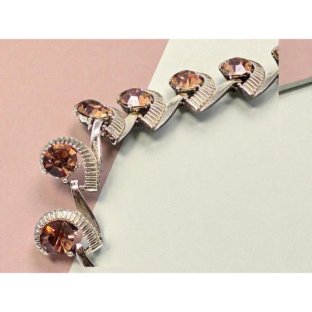 Vintage Kramer Rhinestone Necklace Champagne Topaz Silver Tone Mid Century